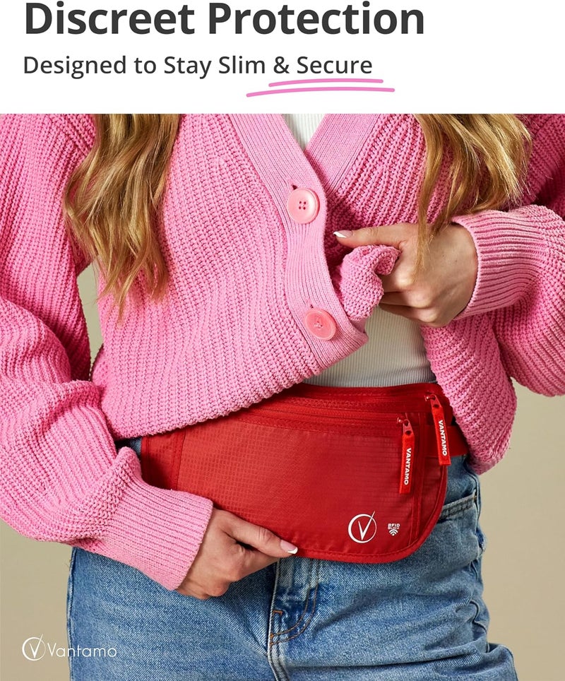 Vantamo Money Belt with RFID For Men & Women, Hidden Passport Holder for Travel, 2 Compartment Travel Fanny Pack for Women Anti Theft - Image 2